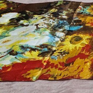 Van Gogh Roses & Sunflowers still life painting scarf. 100% Silk 17" x 66"